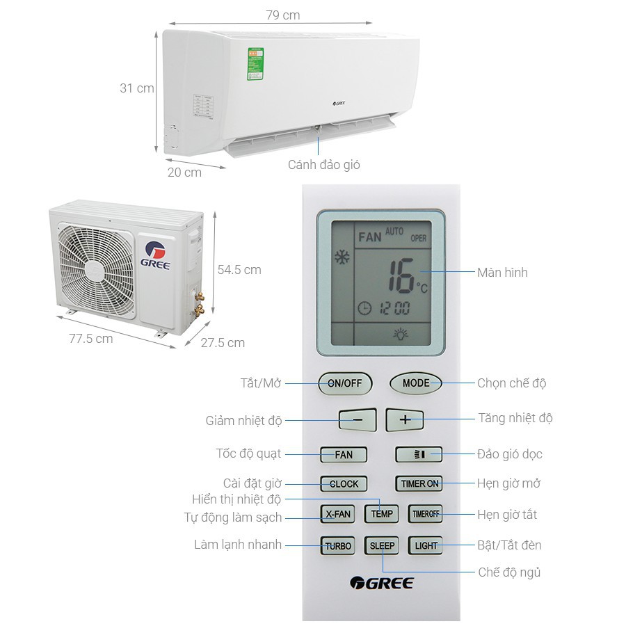 [ VẬN CHUYỂN MIỄN PHÍ KHU VỰC HÀ NỘI ] Điều hòa Gree 9000BTU 1 chiều R410 GWC09IB-K3N9B2I