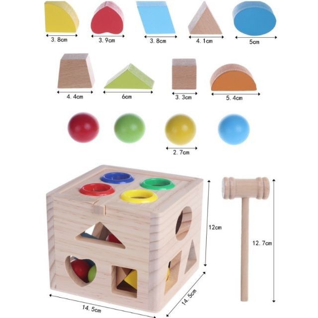 Hộp thả hình khối kết hợp đập bóng - đồ chơi gỗ thông minh