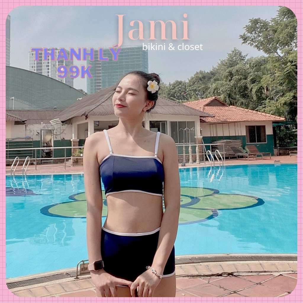 [THANH LÝ XÃ KHO] BIKINI 2 DÂY xanh đen cạp cao Jami - MMOX-8