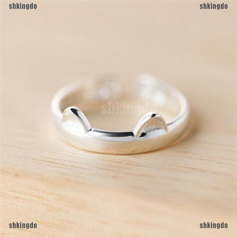 THINH Nhẫn Mạ Bạc Hình Tai Mèo Dễ Thương