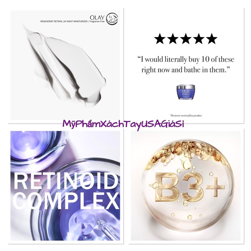 Kem trắng sáng và cấp ẩm da Olay Regenerist Retinol 24 Night Moisturizer Fragrance-Free 48g