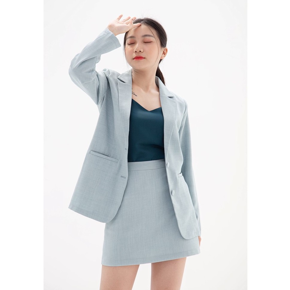 Áo vest blazer nữ KHÀN màu xanh da trời áo khoác công sở tay dài 1 lớp phong cách Hàn Quốc