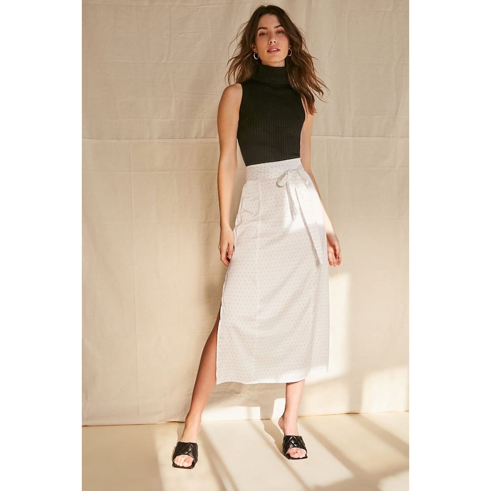 Chân Váy F21 Lụa Chấm Bi Xẻ Tà Nơ Eo | BigBuy360 - bigbuy360.vn