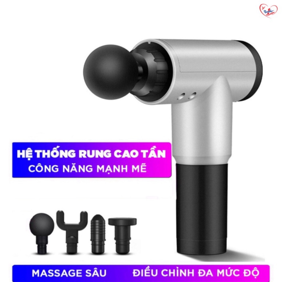 Súng Massage Cầm Tay 4 Đầu 6 Chế Độ | Giảm Đau Căng Cơ, Trị Nhức Mỏi Vai Gáy, Thoái Hóa Khớp