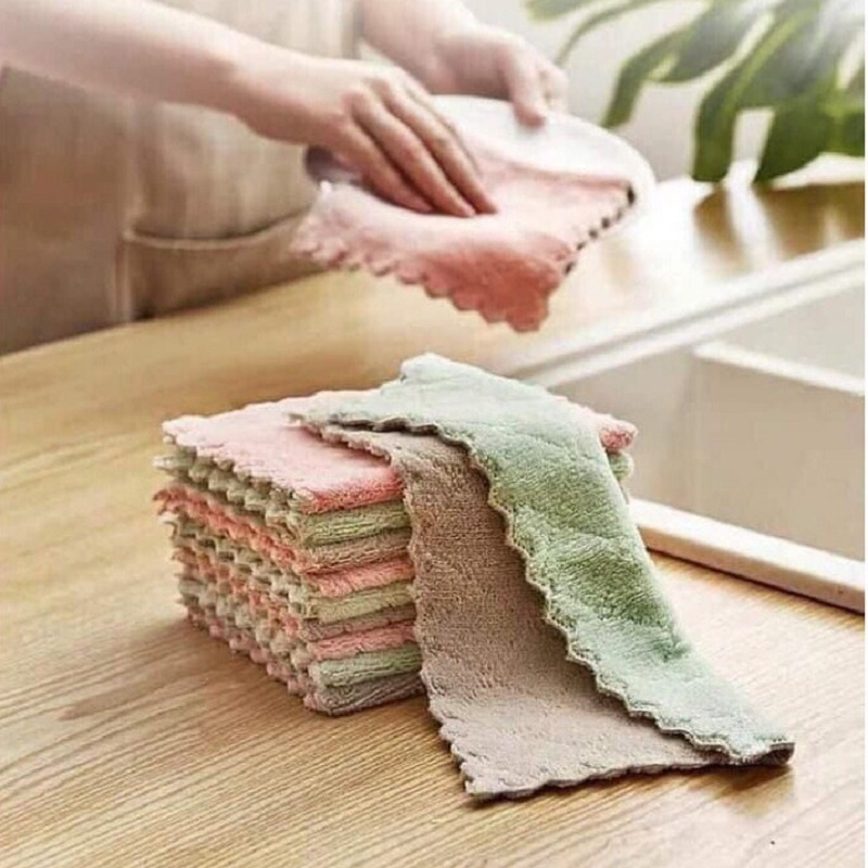 Combo 5 Khăn Lau Đa Năng 2 Mặt Mềm Mịn Thấm Hút Nước Tốt Dùng Lau Các Vật Dụng Nhà Bếp Và Đồ Dùng Gia Đình