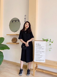Đầm suông basic xẻ tà