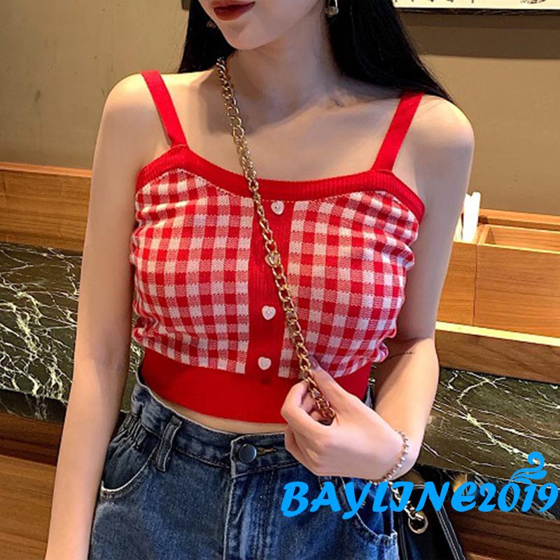 Áo Lửng Hai Dây Họa Tiết Ca Rô Quyến Rũ Dành Cho Nữ