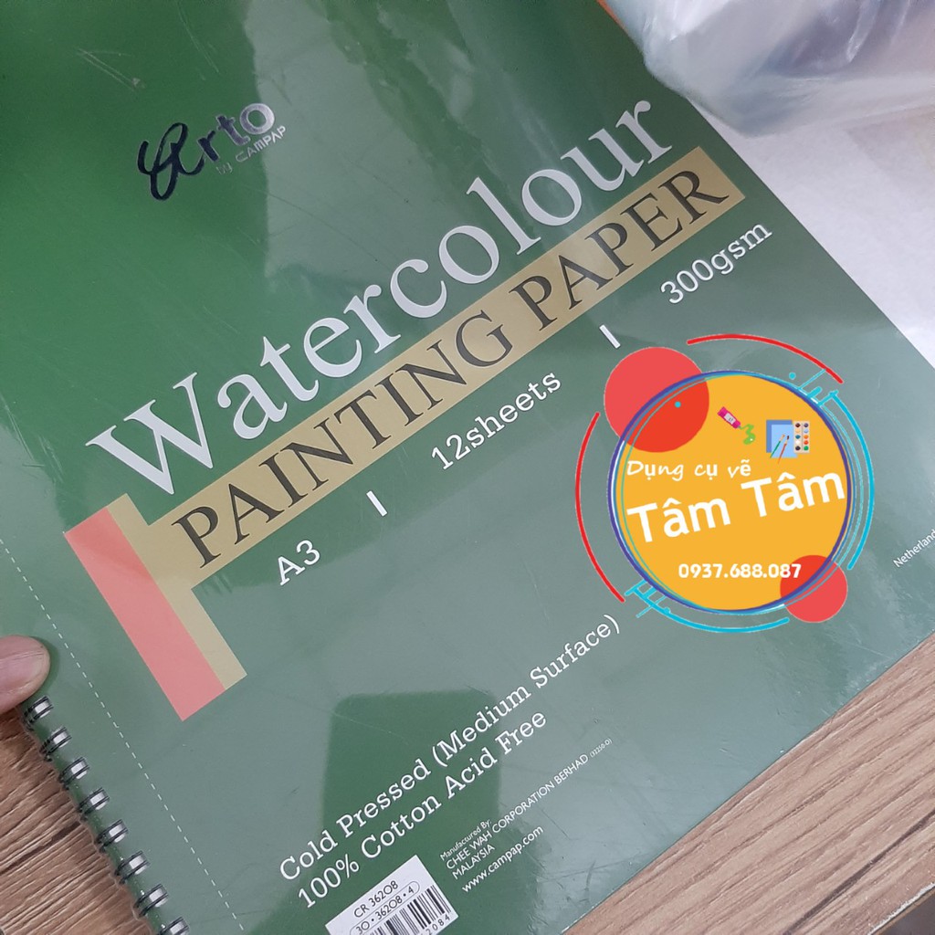 Sổ vẽ màu nước Arto Campad 300gsm 12 tờ (bìa xanh lá cây) CR36208-Dụng cụ vẽ Tâm Tâm