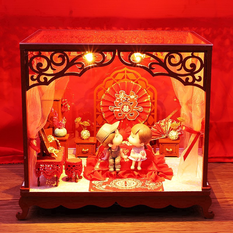 Mô hình nhà gỗ búp bê Tự, Bộ đồ chơi búp bê thu nhỏ với nội thất, làm Nhà thủ công Sưu tầm cho sở thích J13