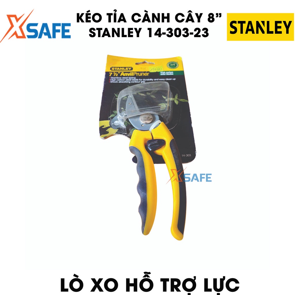 Kéo tỉa cành cây 8 inch STANLEY 14-303-23 200mm Kéo cắt tỉa kiểu dáng gọn gàng, cán cầm đệm lò xo trợ lực êm ái