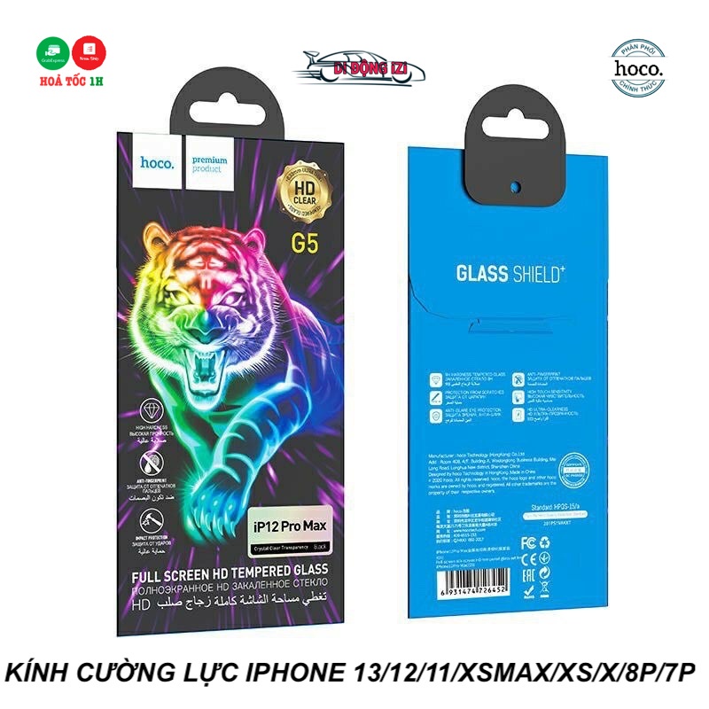 Kính Cường Lực Full Màn Hoco G5 Cho iPhone 14/13/12/11 Pro/Pro Max/Mini, XsMax/Xs/X/8/7Plus - Full HD, Nhạy [CHÍNH HÃNG]