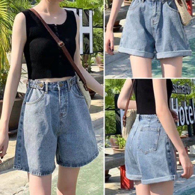 Quần short Bò lưng cao có đỉa