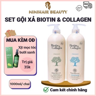 Cặp Dầu Gội Xả Biotin & Collagen Trắng 1000ml Giảm Rụng Tóc, Kích Mọc Tóc, Phục Hồi Tóc Khô Xơ, Hư Tổn - MiMiHairBeauty