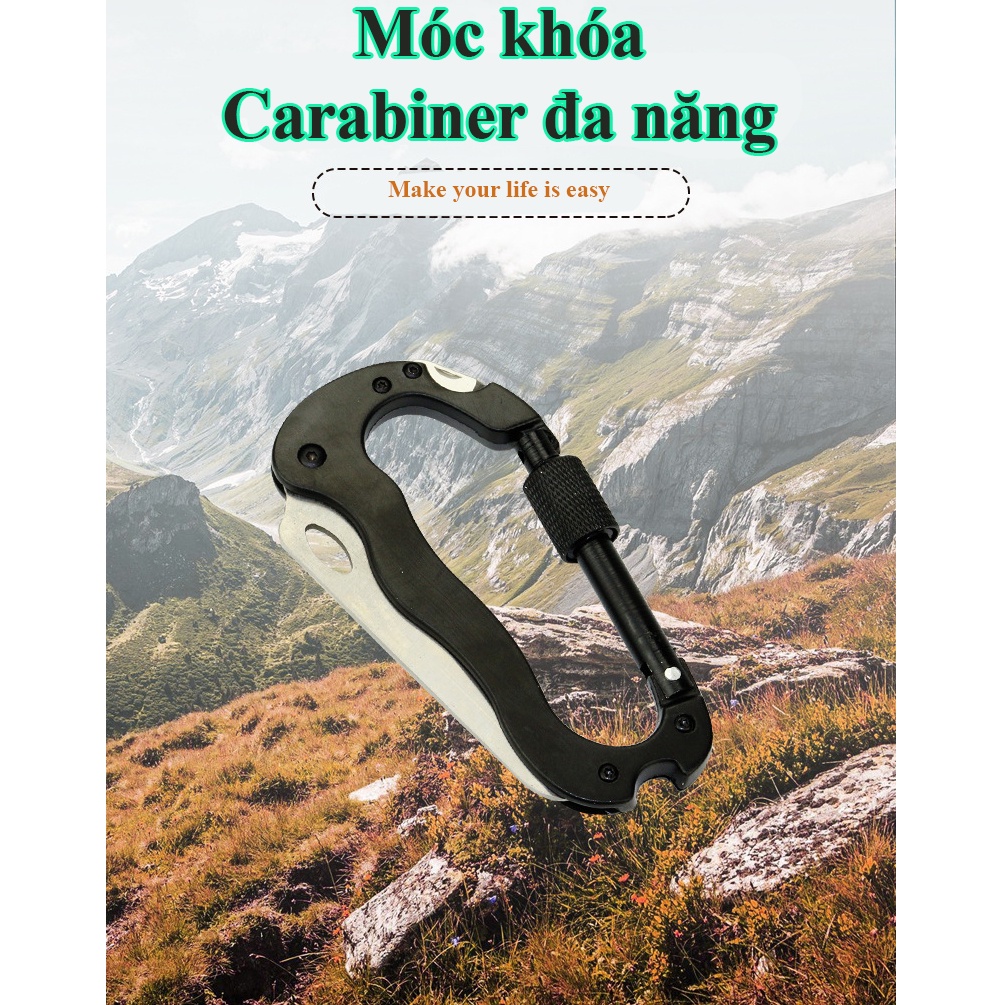 Móc khóa Carabiner đa năng 5 in 1 tiện dụng khi đi phượt, leo núi, pinnic và làm việc ngoài trời