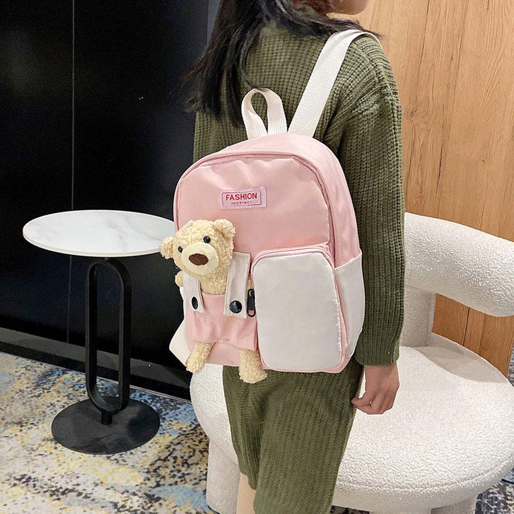 Ba Lô Đi Học Có Khóa Kéo In Hình Gấu Hoạt Hình Dễ Thương REBUY1 Cho Bé