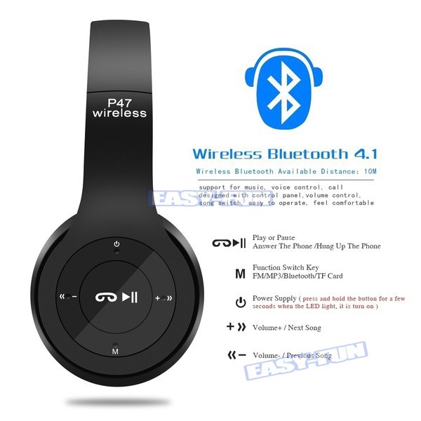 Tai Nghe Bluetooth P47- Hỗ Trợ Cắm Thẻ Nhớ Nghe Nhạc Chơi Game Trực Tiếp