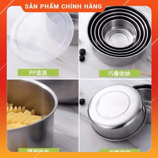 [HÀNG SIÊU TỐT] Bộ 5 bát inox có nắp đậy