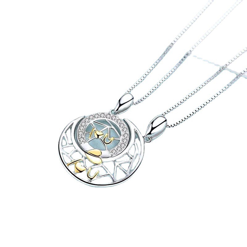 Set 2 dây chuyền bạc 925 hình mặt trăng và mặt trời cho cặp đôi