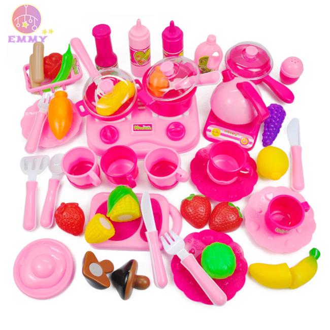 46PCS Children Mini Simulation Kitchen Suit Toy Play House Tableware Fruits Cutting Tools Intellectual Christmas Gift