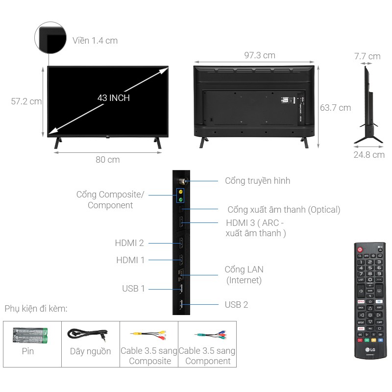 43UN7000PTA - MIỄN PHÍ CÔNG LẮP ĐẶT - Smart Tivi LG 4K 43 inch 43UN7000PTA Mới 2020