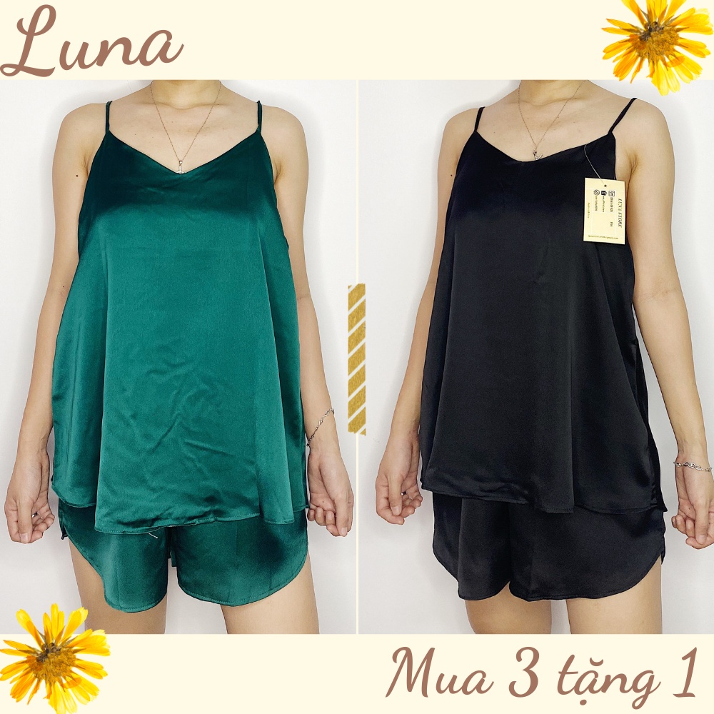 Đồ bộ mặc nhà lụa satin thoáng mát áo 2 dây cổ trái tim LUNA bigsize dưới 75kg | BigBuy360 - bigbuy360.vn