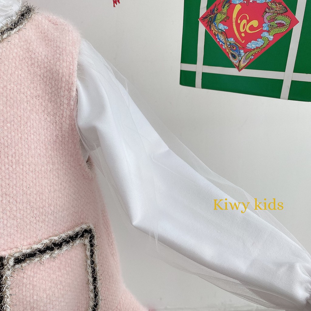 Set váy len lông kèm áo nỉ co dãn KIWY KIDS tiểu thư xinh xắn Kids45 cho bé gái từ 1 đến 7 tuổi