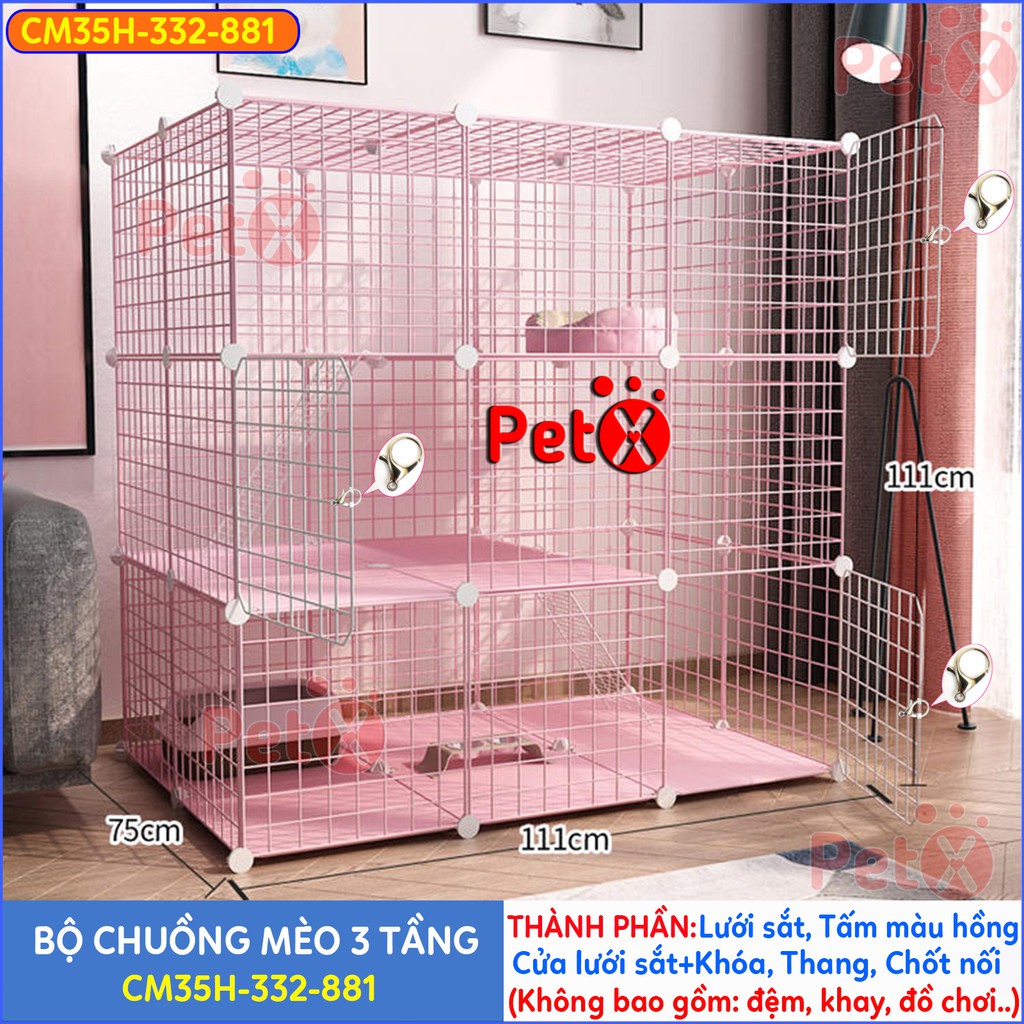Chuồng mèo 3 tầng giá rẻ đẹp lắp ghép đa năng đơn giản với lưới sắt sơn tĩnh điện nuôi từ 2-4 thú cưng, thỏ