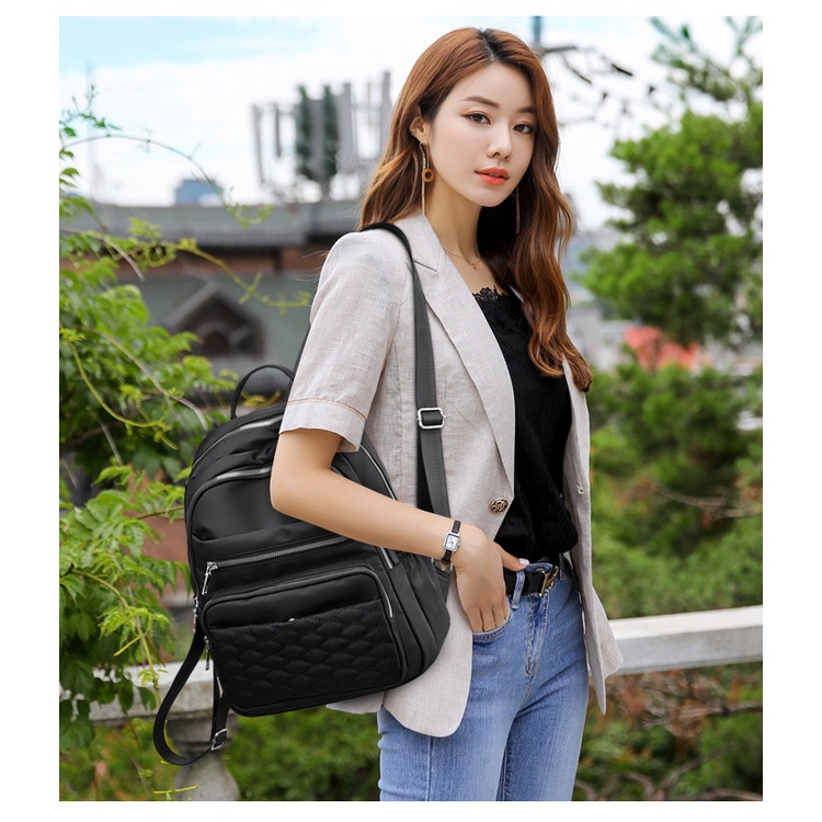 Ba Lô Oxford Siêu Nhẹ Thêu Đường Chỉ Nhỏ Đơn Giản Đa Năng Phong Cách Hàn Quốc Cho Nữ