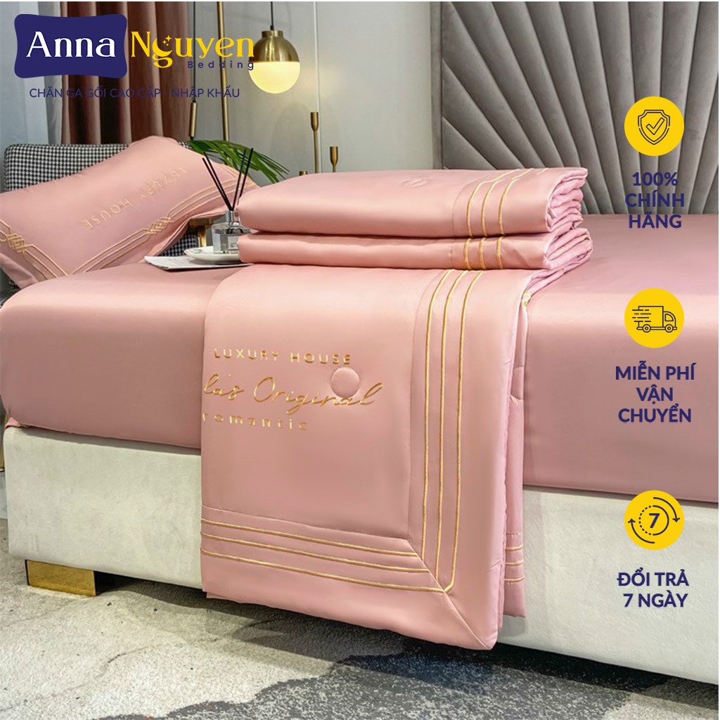 Bộ Chăn Ga Gối Đệm Phi Lụa Nhập Khẩu Drap Giường Cao Cấp Bo Chun Drap - Anna Nguyen Bedding
