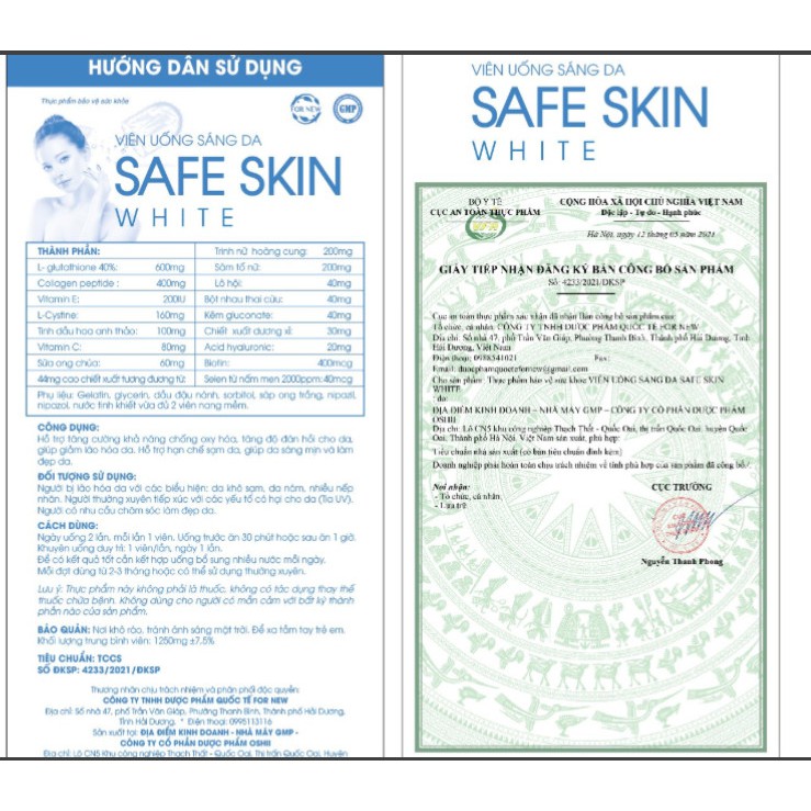 Viên uống sáng da Safe Skin White (L - Glutathione 40%, 30 Viên) | BigBuy360 - bigbuy360.vn