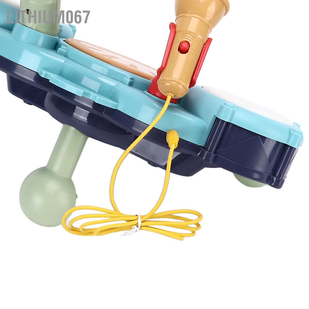Lithium067 đồ chơi Bộ trống cho trẻ mới biết đi Điện tử đa chức năng An toàn Màu sắc tươi sáng Dụng cụ bé có micrô món quà