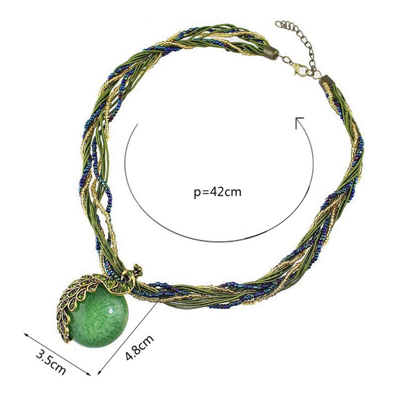 tranquillt Fashion Ethnic Style Resin Stone Beads Pendant Peacock Necklace Retro Bohemian Style Jewelry