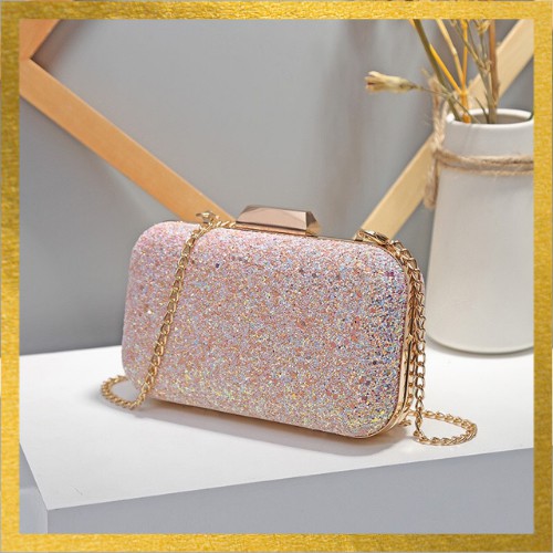 Ví Nữ Đi Tiệc Clutch Sequin Cao Cấp Kèm Quai Xích Sang Trọng