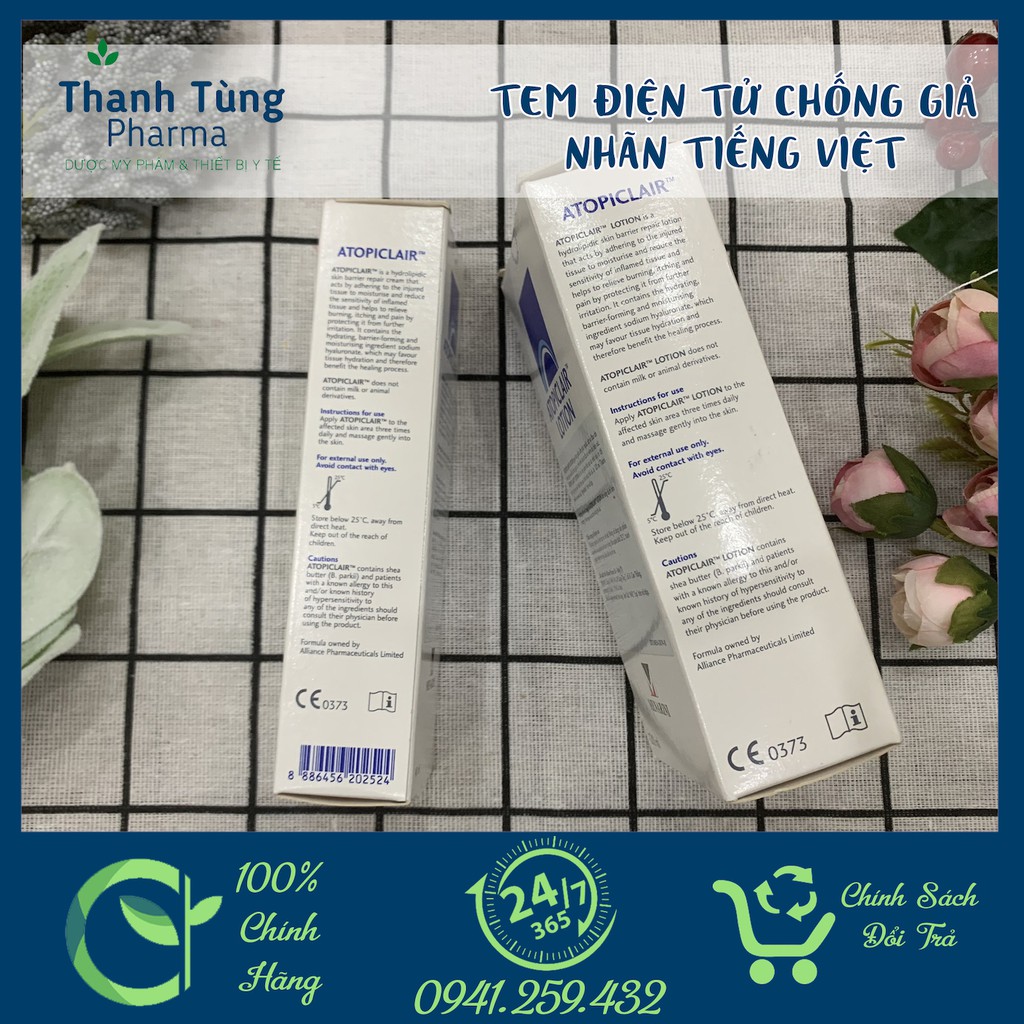 ATOPICLAIR ✅ KEM/LOTION DƯỠNG DA DỊU NHẸ CHO DA KHÔ, DA NHẠY CẢM NHẬP KHẨU Ý