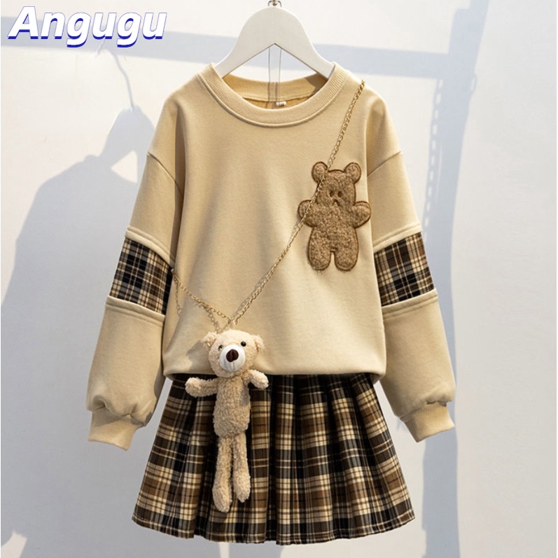 Bộ Áo Sweater + Chân Váy Xếp Ly Sọc Ca Rô Thời Trang Cho Bé Gái 2022 Mới