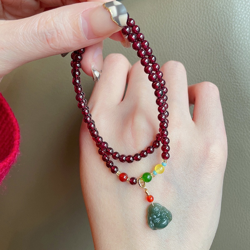 [Hàng Mới Về] Vòng Đeo Tay / Ví Có Khóa Treo Hai Vòng Tròn Đôi Phật Di Lặc Retro Mùa Hè Cho Nam Và Nữ