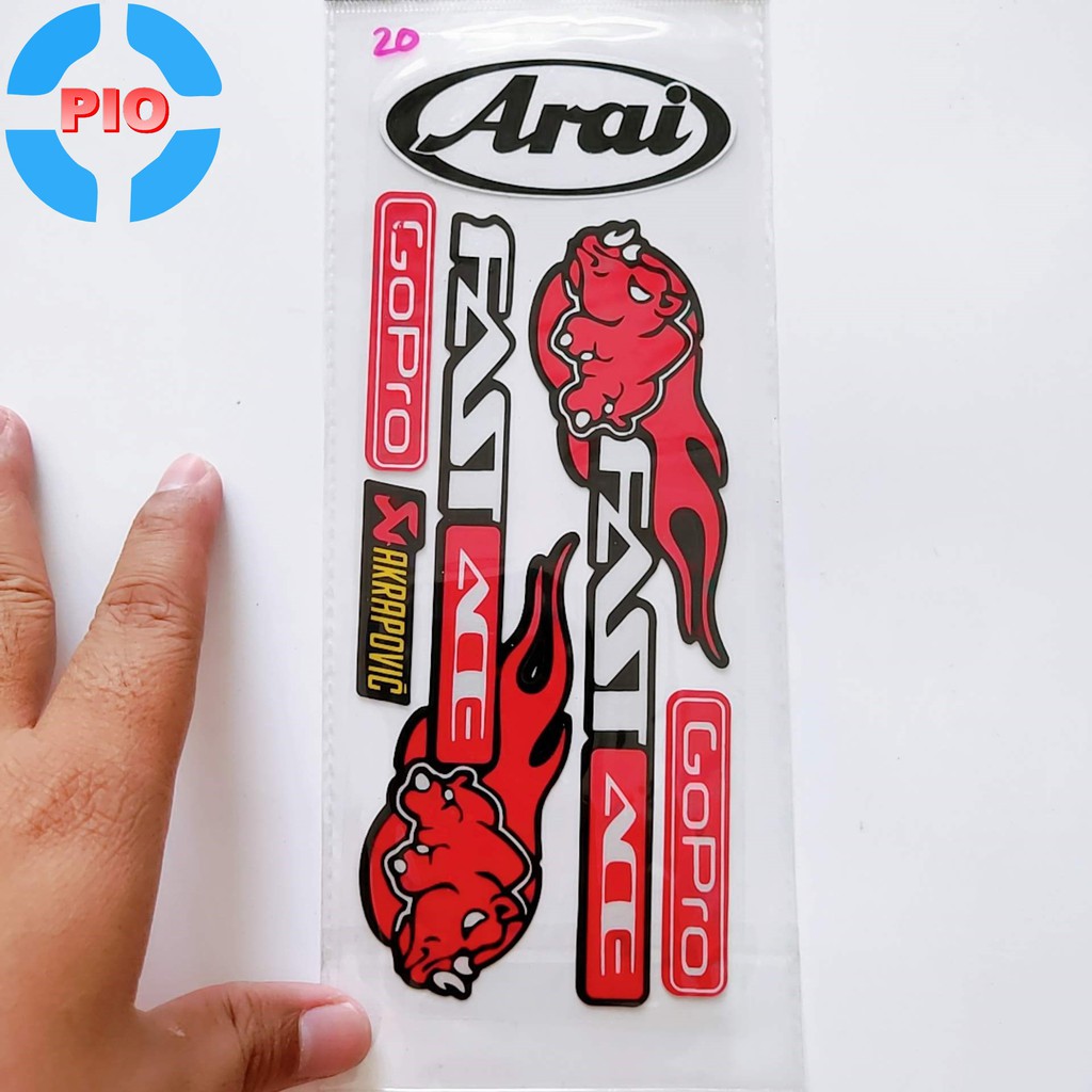 Bộ Tem Sticker Arai Phản Quang Cao Cấp Dán Xe Máy, Ô Tô, Mũ Bảo Hiểm, Chống Thấm Nước, Chống Bay Màu