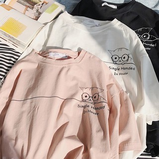 [Video thật] Áo thun tay lỡ cotton mèo single [ áo thun tay lỡ unisex nam nữ đều mặc được]