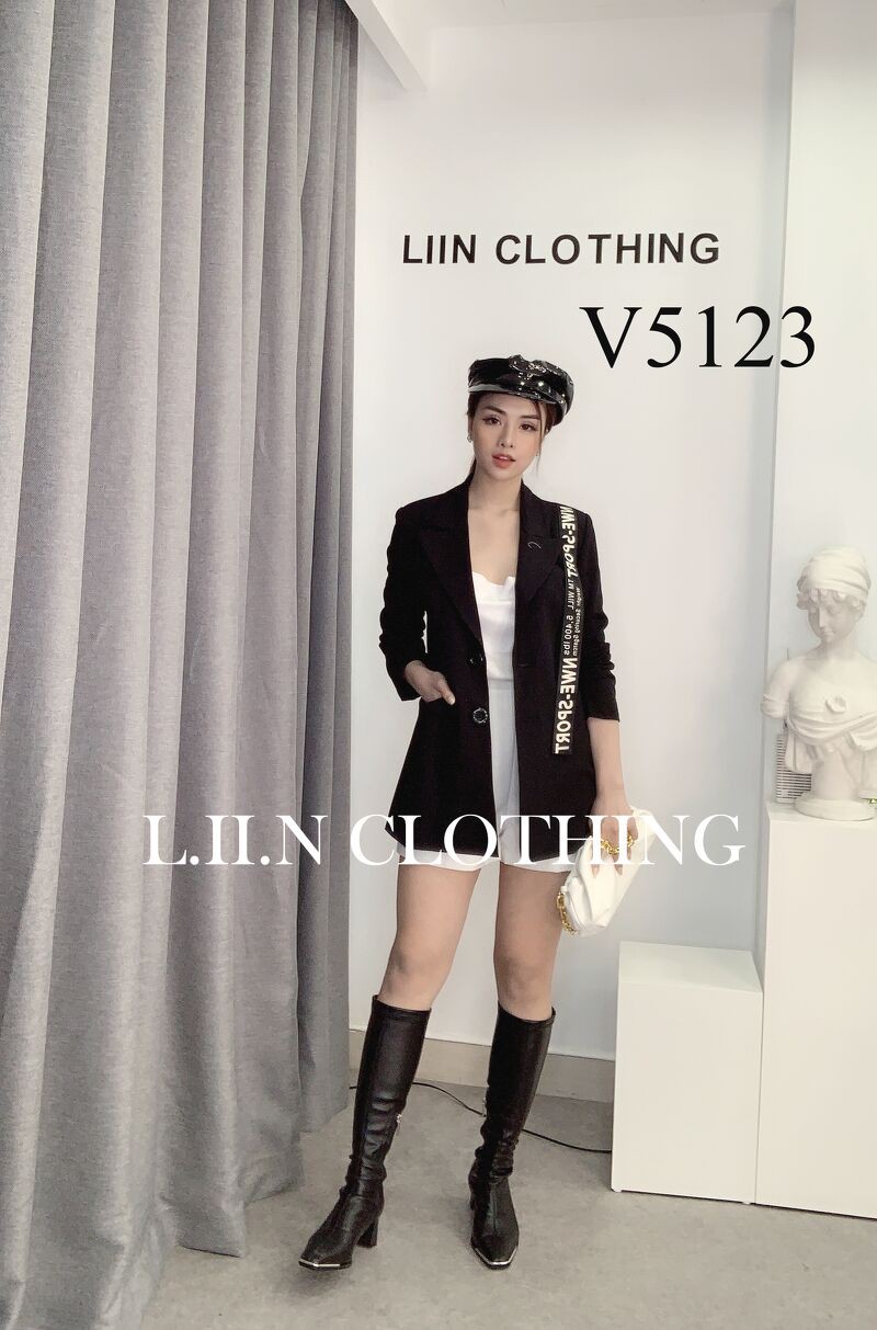 Áo vest nữ dáng dài Linbi màu đen, đủ size, mix dây chữ nổi bật thanh lịch, sang trọng Liin clothing V5123 | BigBuy360 - bigbuy360.vn