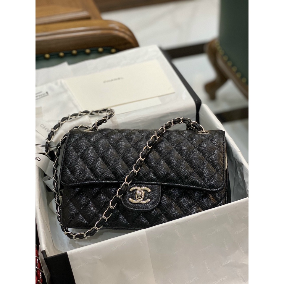 Túi đeo chéo Chan Class SP da caviar, tag bạc Full box size 25/Túi Chan Class SP da caviar Full box, tag bạc size 25