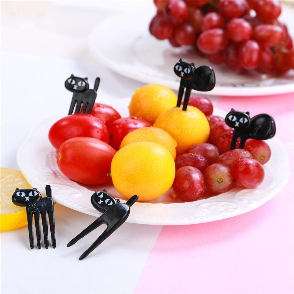 KRNY Bộ 6 Nĩa Ăn Trái Cây Hình Mèo Đen