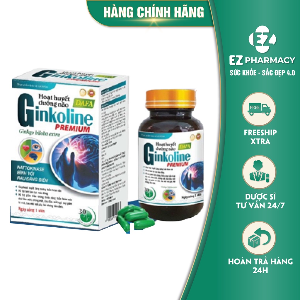 Hoạt huyết dưỡng não Ginkoline Premium giúp tăng cường tuần hoàn máu não - Hộp 30 viên - EZ Pharmacy