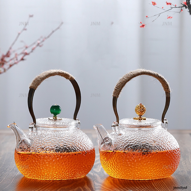 Ấm Trà Thủy Tinh Với Tay Cầm Bằng Đồng Dung Tích Lớn 900Ml
