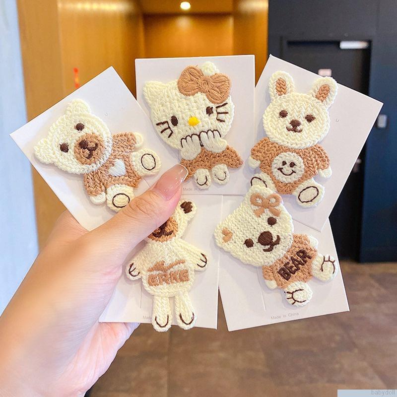 Kẹp tóc dệt kim hình thỏ/ gấu hoạt hình đáng yêu cho bé gái