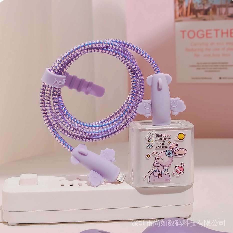 Hộp Bảo Vệ Dây Cáp Sạc Nhanh 18/20W Hình Melody Màu Hồng Dạ Quang Dễ Thương Kiểu Nhật Hàn