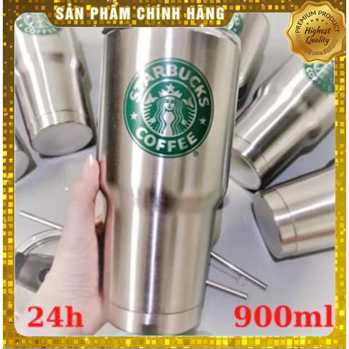 FREESHI🌺🌺Ly giữ nhiệt Thái lan starbuck 900ml (kèm túi kèm ống hút)🧚🧚 (màu ngẫu nhiên)- 2 lớp INOX 304 cao cấp😻😻😻