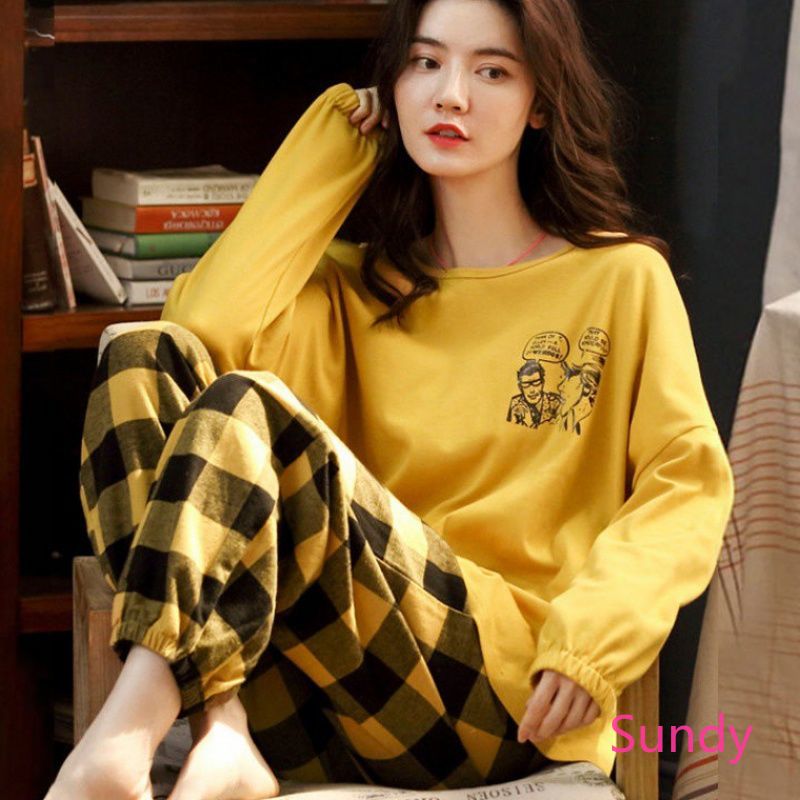 Bộ Đồ Ngủ Tay Dài Màu Sáng Dễ Thương Thời Trang Cho Nữ