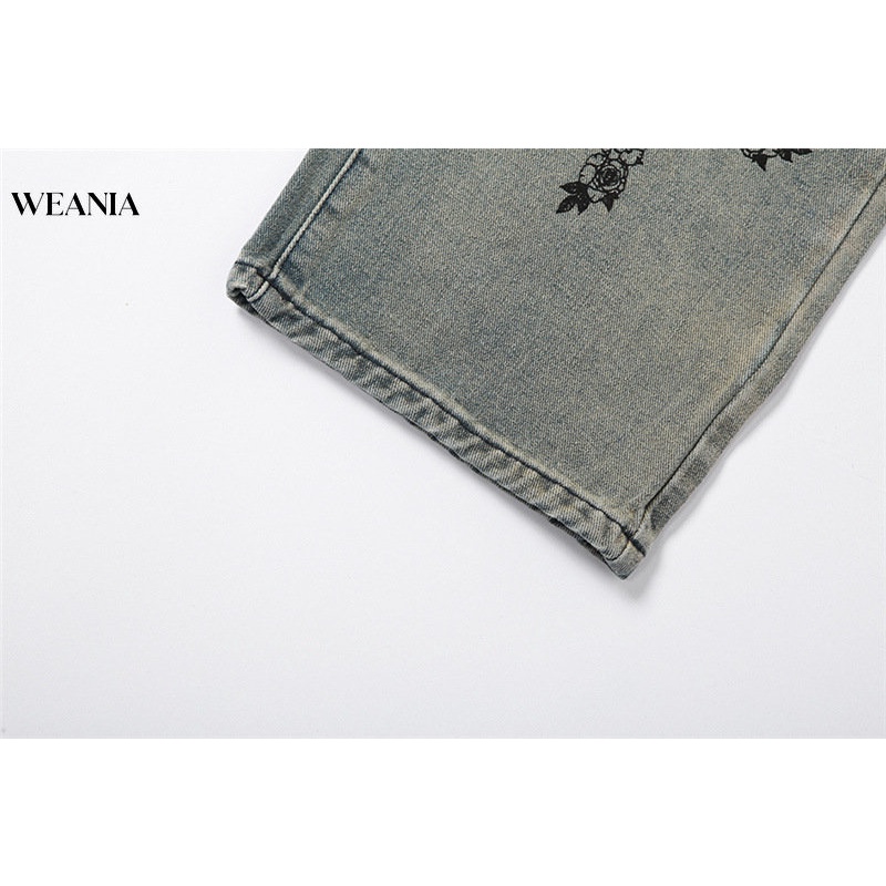 Quần Denim Lưng Thấp Ống Suông Thêu Họa Tiết Phong Cách Vintage Cho Nữ