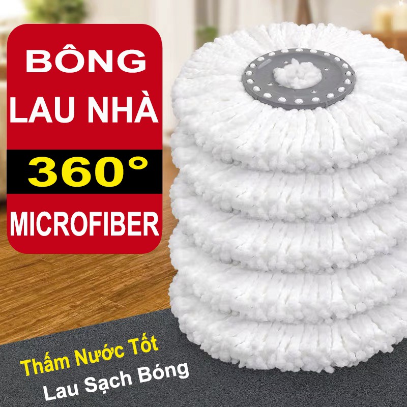 Combo 3 bông lau nhà xoay 360° sợi Microfiber siêu thấm, hút cực tốt