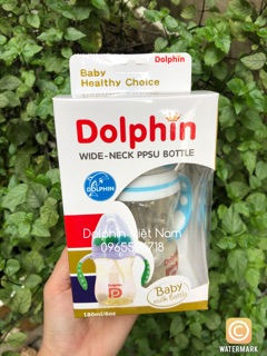 (Tặng thêm 1 núm) Bình sữa ppsu 180ml có tay cầm Dolphin